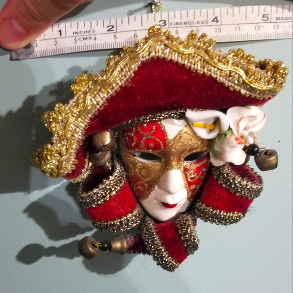 Vintage Ceramic Masquerade Mask - Red & Gold - Picture 2 of 7